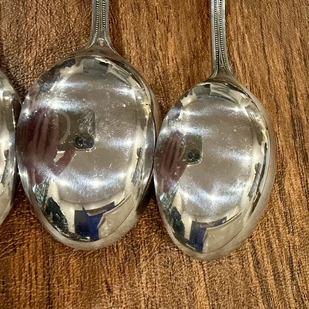 Salem 1776 Stainless SET OF 4 Oval Soup Spoons Beaded Edge Flatware Vintage 70s